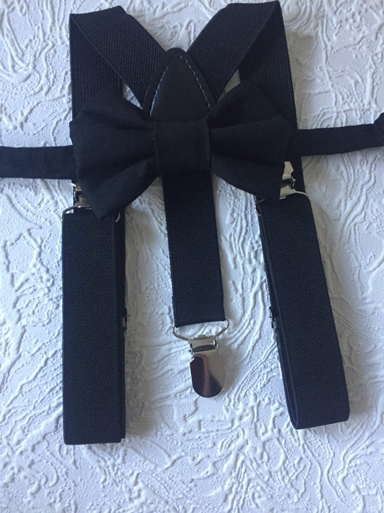 Black Bow Tie and Suspenders: Black Suspenders, Suspenders. Toddler Suspenders, Baby Suspenders, Boys Suspenders, Ring Bearer, Mens