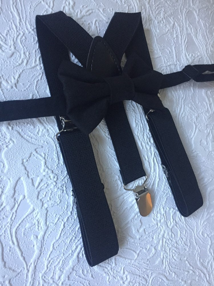 Black Bow Tie and Suspenders: Black Suspenders, Suspenders. Toddler Suspenders, Baby Suspenders, Boys Suspenders, Ring Bearer, Mens