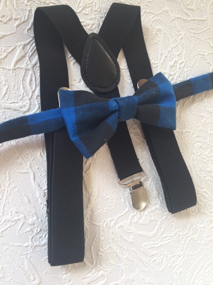 Buffalo Plaid Bow Tie Suspenders Baby Toddler Lumberjack Birthday Party blue Black Cake Smash Boy Hipster Ring Bearer Outfit Newborn Outfit