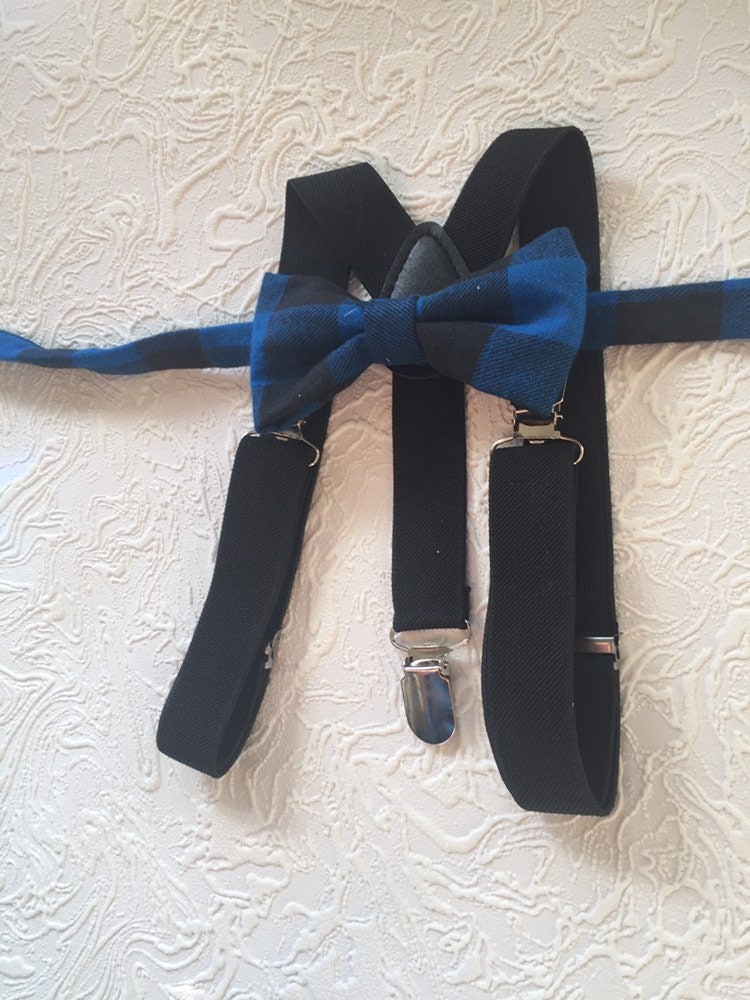 Buffalo Plaid Bow Tie Suspenders Baby Toddler Lumberjack Birthday Party blue Black Cake Smash Boy Hipster Ring Bearer Outfit Newborn Outfit