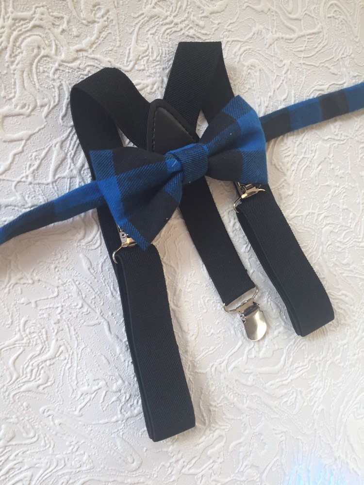 Buffalo Plaid Bow Tie Suspenders Baby Toddler Lumberjack Birthday Party blue Black Cake Smash Boy Hipster Ring Bearer Outfit Newborn Outfit