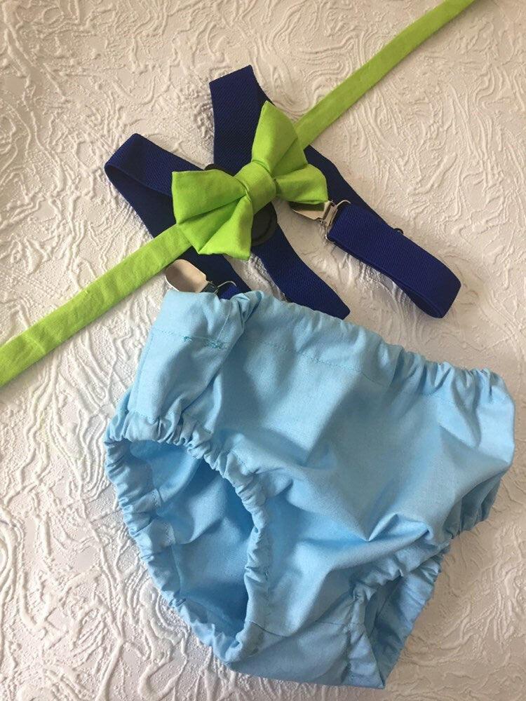 Monster Cake Smash Outfit Boy Birthday Outfit 1, 2, 3 Piece Set Diaper Cover Tie Suspenders Party Bow Tie Monster boy outfit