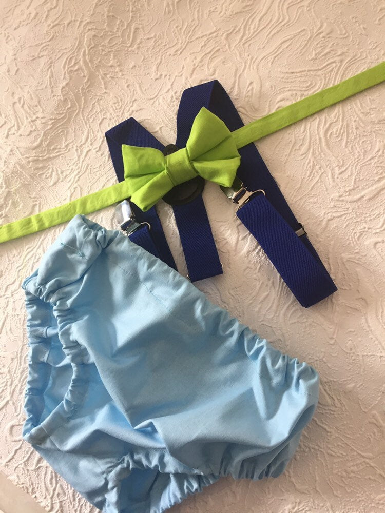 Monster Cake Smash Outfit Boy Birthday Outfit 1, 2, 3 Piece Set Diaper Cover Tie Suspenders Party Bow Tie Monster boy outfit