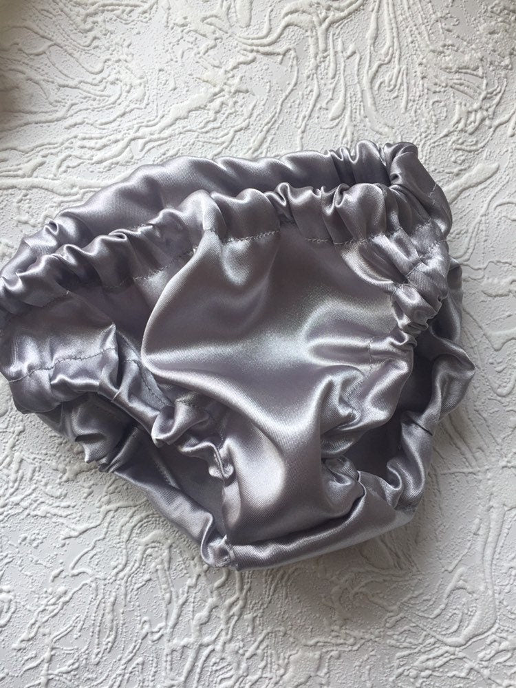 Infant Bloomers - grey Bloomers - Diaper Cover - gray Diaper Cover - Nappy Cover - Baby Shower - Baby Girl Gift - silver bloomer - satin