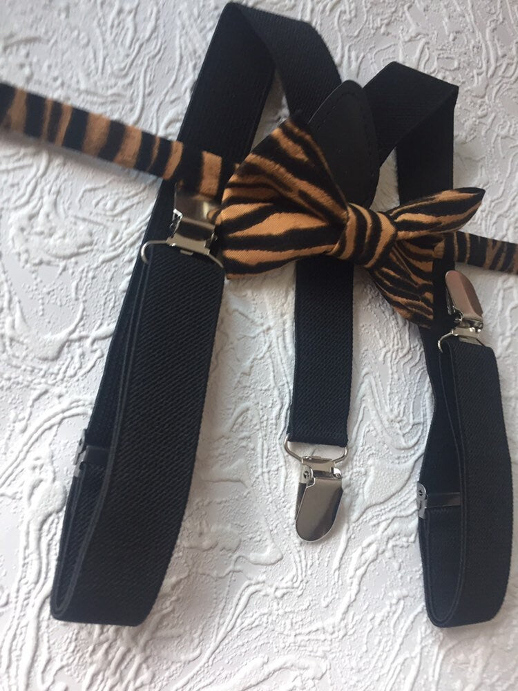 Animal Print bow ties novelty bow ties funny bow ties Tiger print bow tie wild print bow tie school mascot bow ties suspenders set bow tie