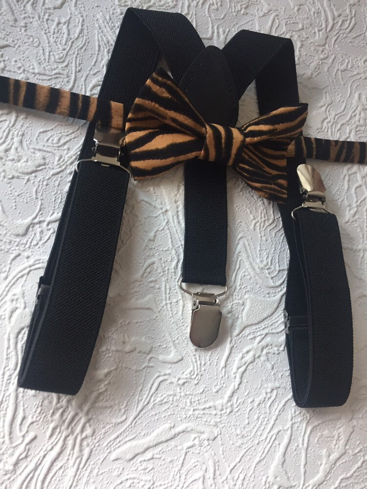 Animal Print bow ties novelty bow ties funny bow ties Tiger print bow tie wild print bow tie school mascot bow ties suspenders set bow tie