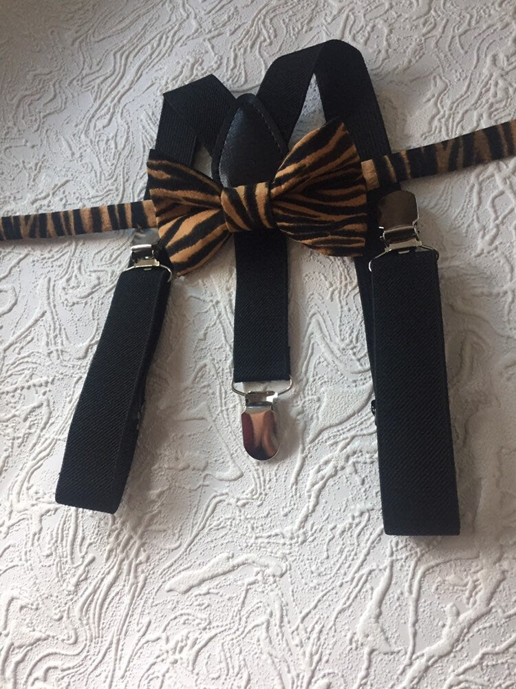 Animal Print bow ties novelty bow ties funny bow ties Tiger print bow tie wild print bow tie school mascot bow ties suspenders set bow tie