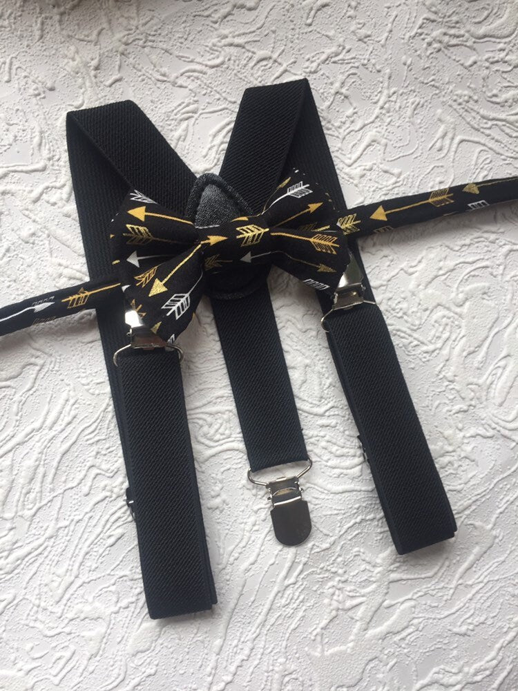 Black Bow Tie & Suspenders for Toddler Wedding Outfit, Wild One Cake Smash, Birthday Outfit, Ring Bearer/Page Boy Braces, Little Boys Gift