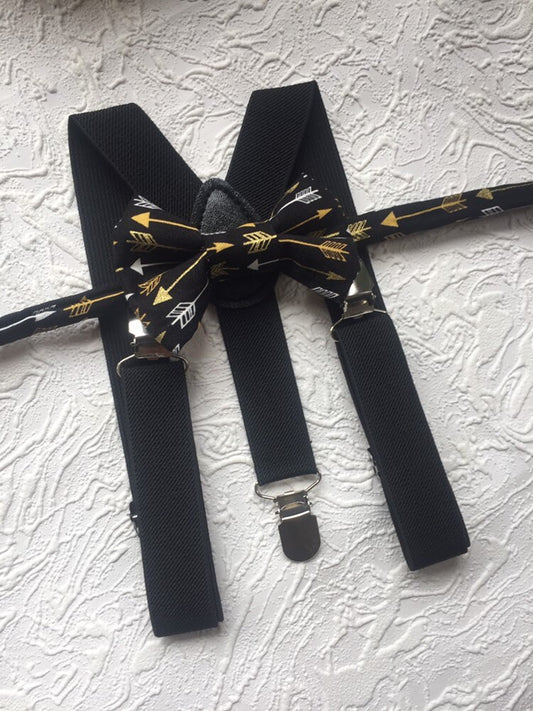 Black Bow Tie & Suspenders for Toddler Wedding Outfit, Wild One Cake Smash, Birthday Outfit, Ring Bearer/Page Boy Braces, Little Boys Gift