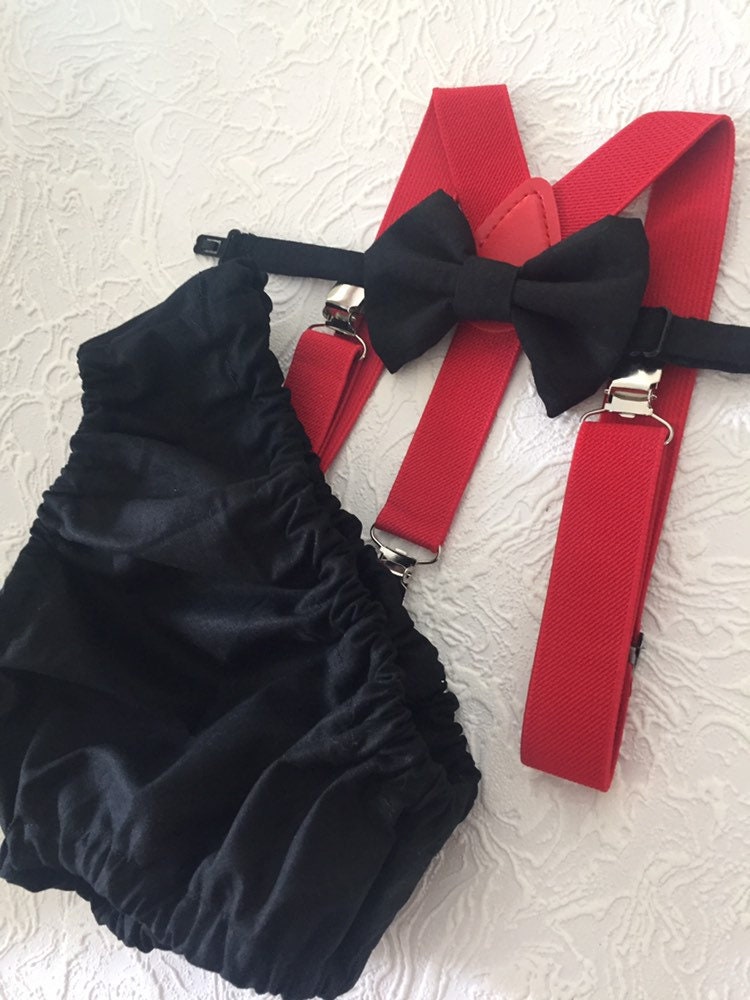 Cake Smash Boy Outfit, Black and red 1st Birthday Boy, Black Diaper Cover, Bowtie, Suspender, green suspenders, First Birthday Boy, Boy