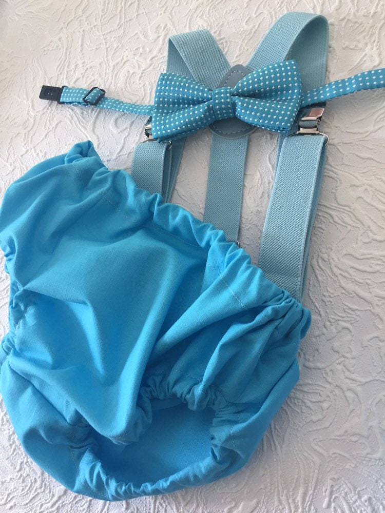 Cake Smash Boy Outfit, Blue Diaper Cover, Bow tie and Suspender, 1st Birthday Boy, Bowtie baby outfit, Bowtie birthday outfit