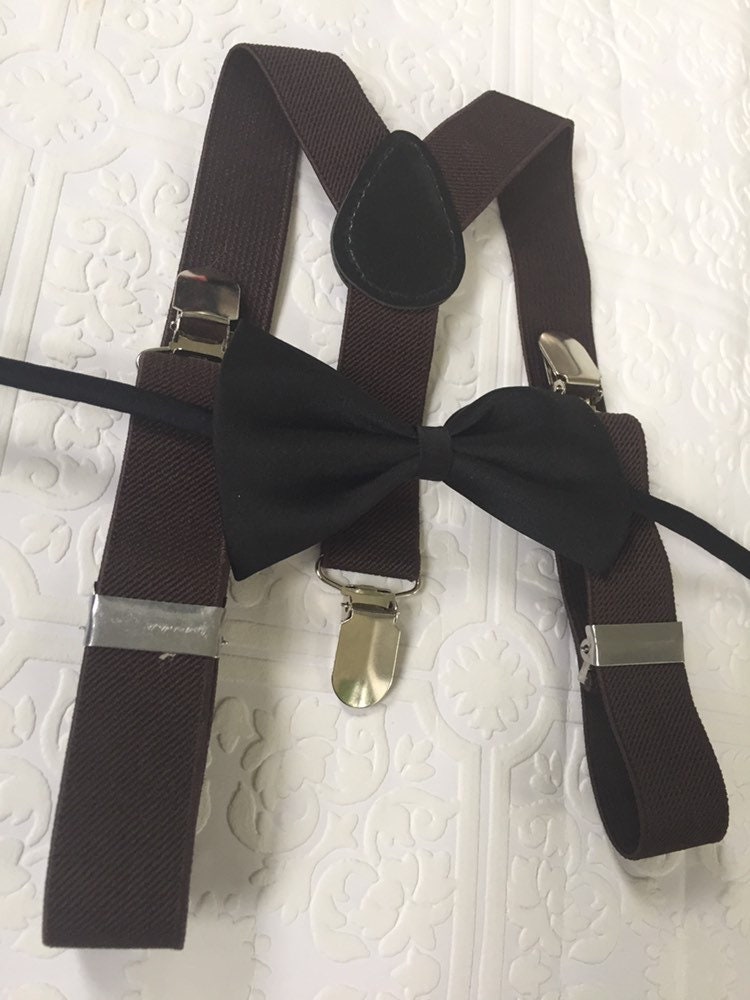 Black Bow Tie & Brown Suspender Set --- PERFECT for Ring Bearer Outfit, Page Boy Outfit, Floral Bow Tie, Cake Smash, Boy Gift,Fall Wedding