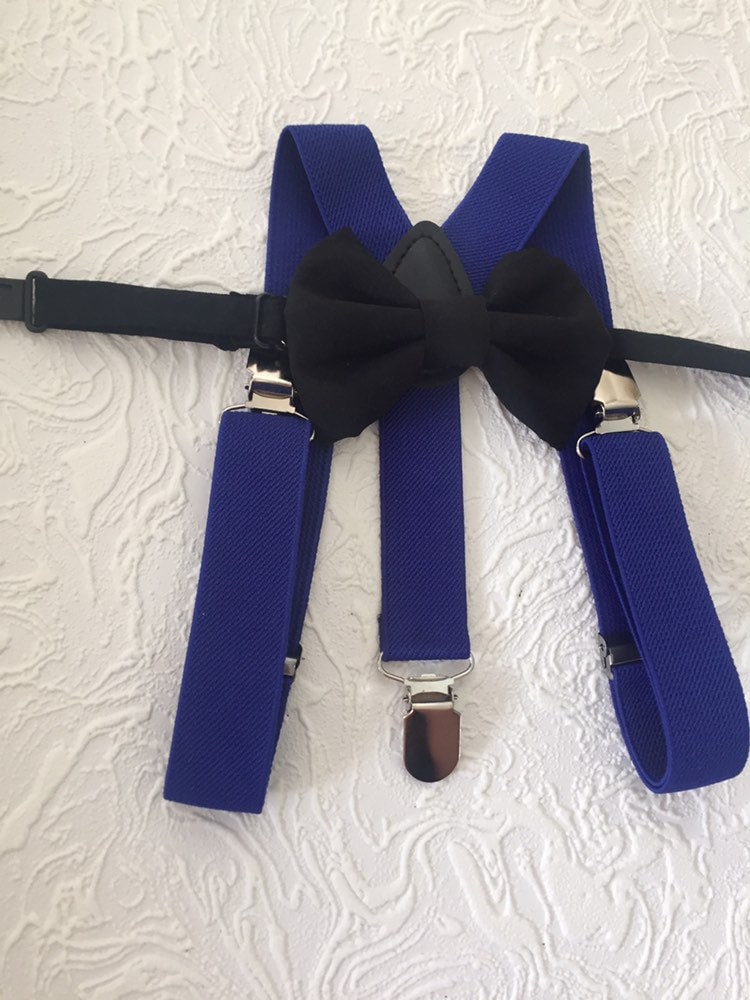 Baby suspenders, royal blue baby suspenders, black bow tie, suspenders, blue suspenders set, royal blue bow tie