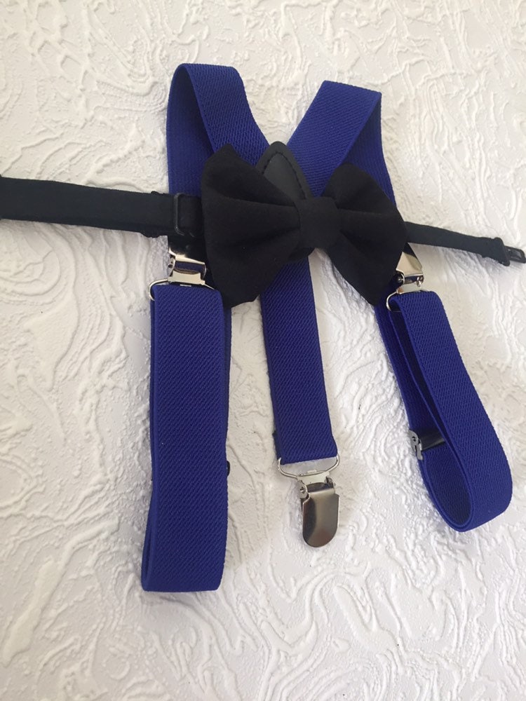 Baby suspenders, royal blue baby suspenders, black bow tie, suspenders, blue suspenders set, royal blue bow tie