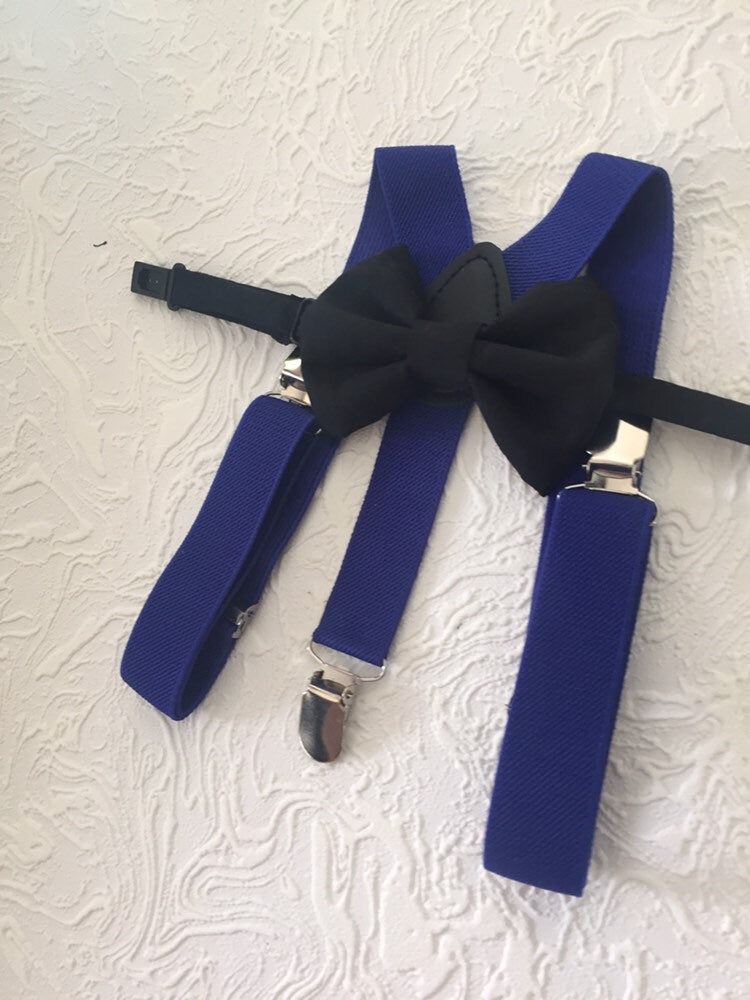 Baby suspenders, royal blue baby suspenders, black bow tie, suspenders, blue suspenders set, royal blue bow tie