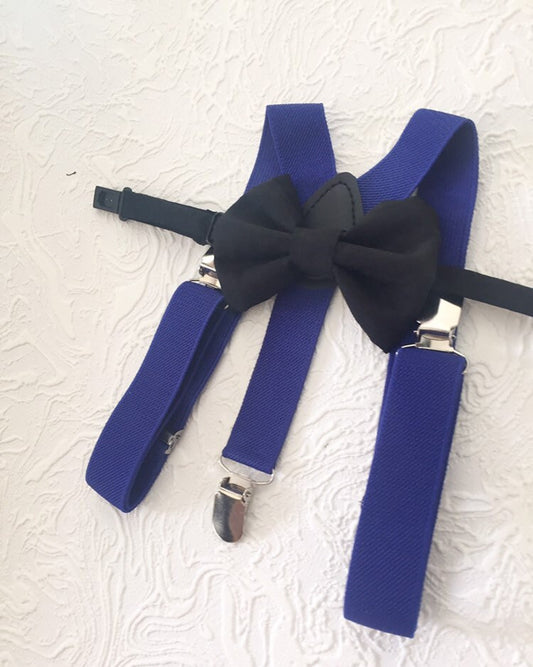 Baby suspenders, royal blue baby suspenders, black bow tie, suspenders, blue suspenders set, royal blue bow tie