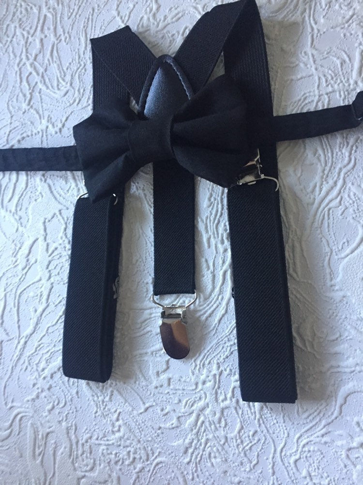 Black Bow Tie and Suspenders: Black Suspenders, Suspenders. Toddler Suspenders, Baby Suspenders, Boys Suspenders, Ring Bearer, Mens