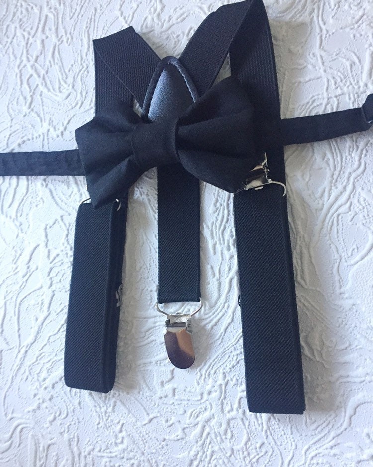 Black Bow Tie and Suspenders: Black Suspenders, Suspenders. Toddler Suspenders, Baby Suspenders, Boys Suspenders, Ring Bearer, Mens