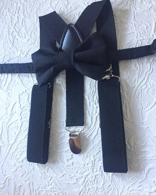 Black Bow Tie and Suspenders: Black Suspenders, Suspenders. Toddler Suspenders, Baby Suspenders, Boys Suspenders, Ring Bearer, Mens