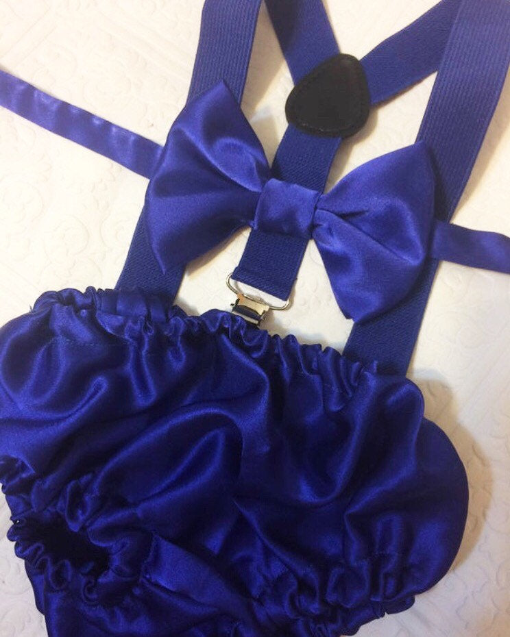 Cake Smash Outfit Boy Girl Set or buy the piece Royal Blue Diaper Cover BowTie Bow Tie Suspenders First Birthday 1st Nappy Cover Photo Prop