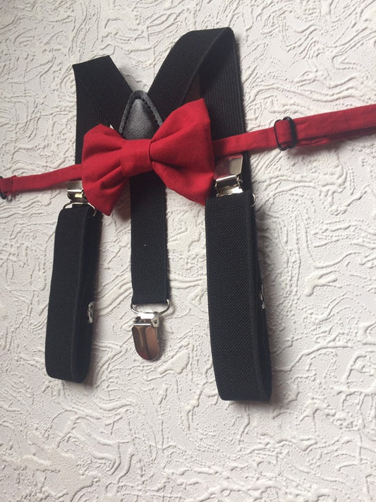 Bow Tie & Suspenders, Red Bow Tie, Black Suspenders, Wedding Suspenders, Ring Bearer Outfit, boys Suspenders, Boy Suspenders, Birthday