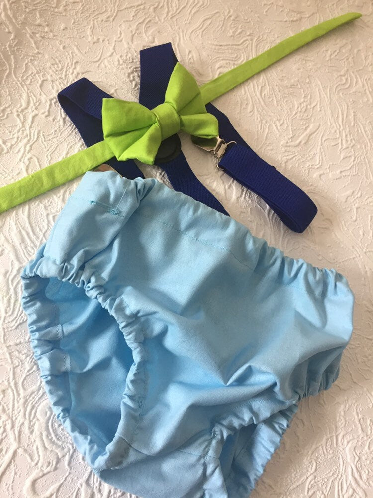 Monster Cake Smash Outfit Boy Birthday Outfit 1, 2, 3 Piece Set Diaper Cover Tie Suspenders Party Bow Tie Monster boy outfit