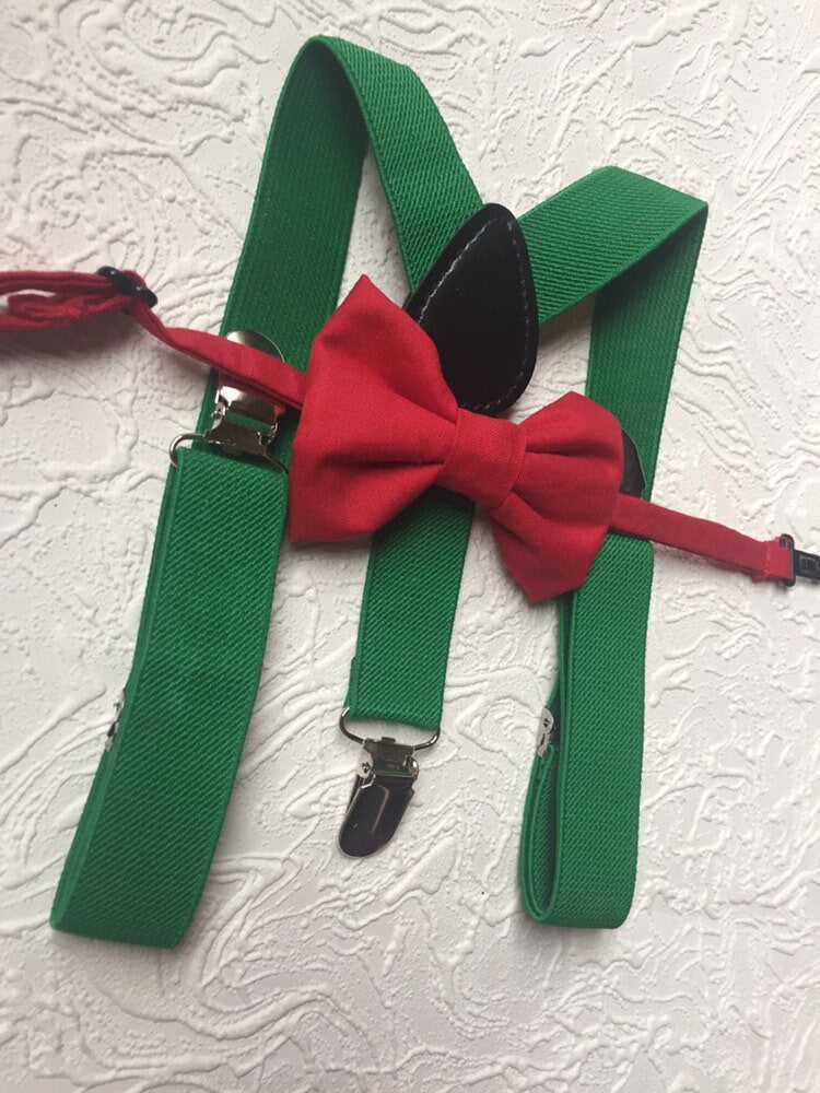 baby boy clothes, red bowtie, green suspenders, boys suspenders, red bow tie, green suspender, suspenders, red bow tie