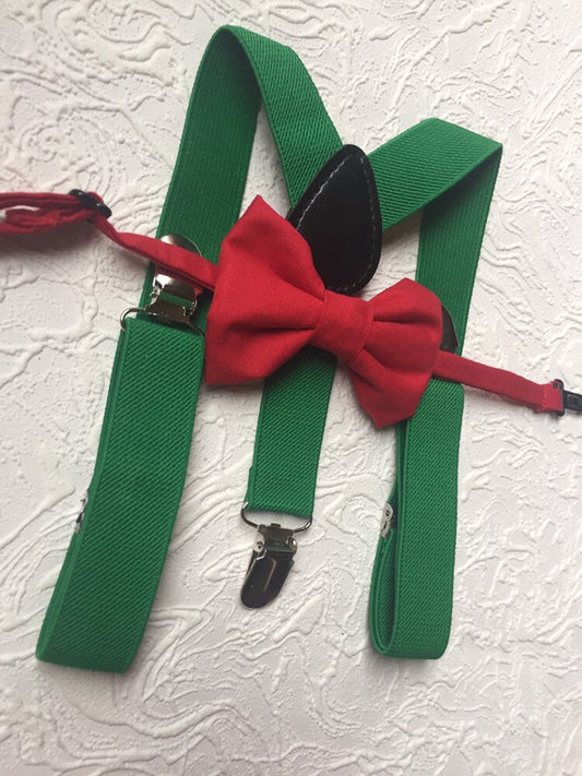 baby boy clothes, red bowtie, green suspenders, boys suspenders, red bow tie, green suspender, suspenders, red bow tie