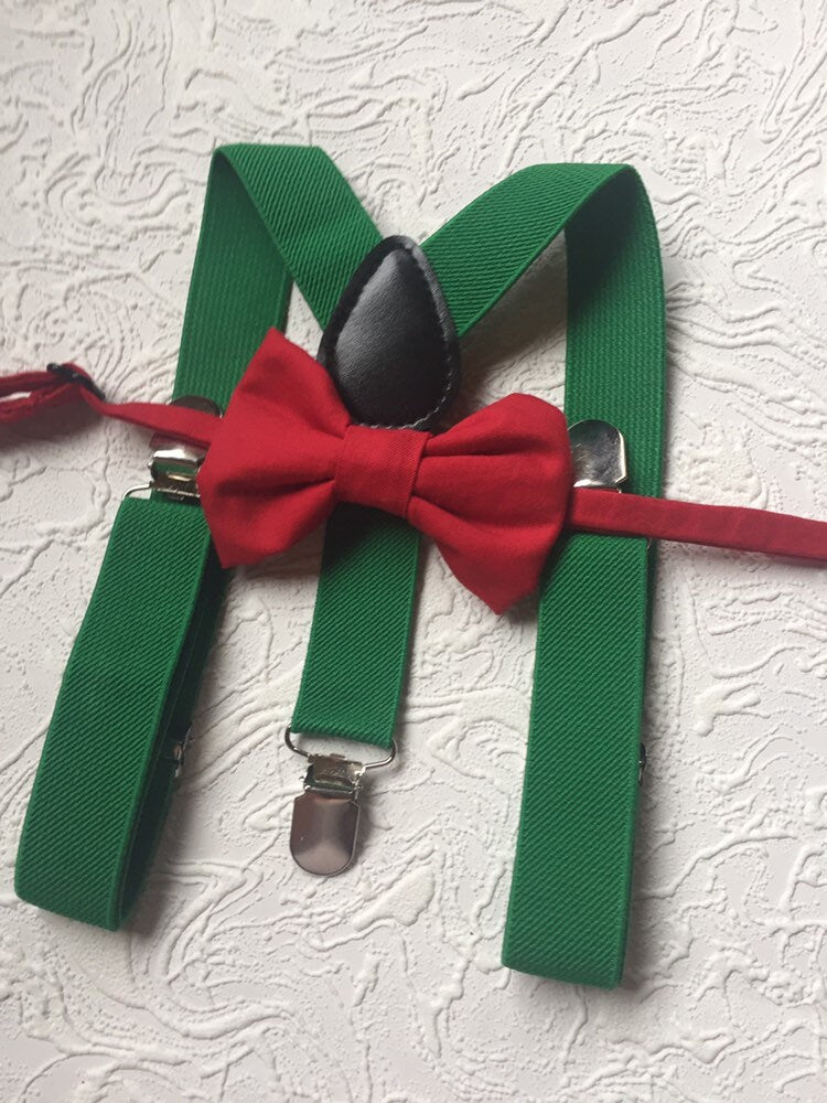 baby boy clothes, red bowtie, green suspenders, boys suspenders, red bow tie, green suspender, suspenders, red bow tie