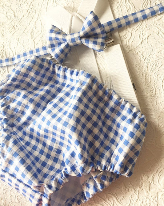 Blue plaid Diaper Cover, Blue Plaid First Birthday Outfit, blue Cake Smash, First Birthday Boy