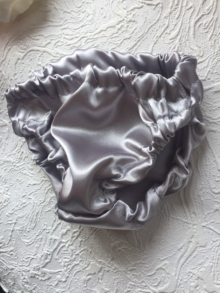 Infant Bloomers - grey Bloomers - Diaper Cover - gray Diaper Cover - Nappy Cover - Baby Shower - Baby Girl Gift - silver bloomer - satin