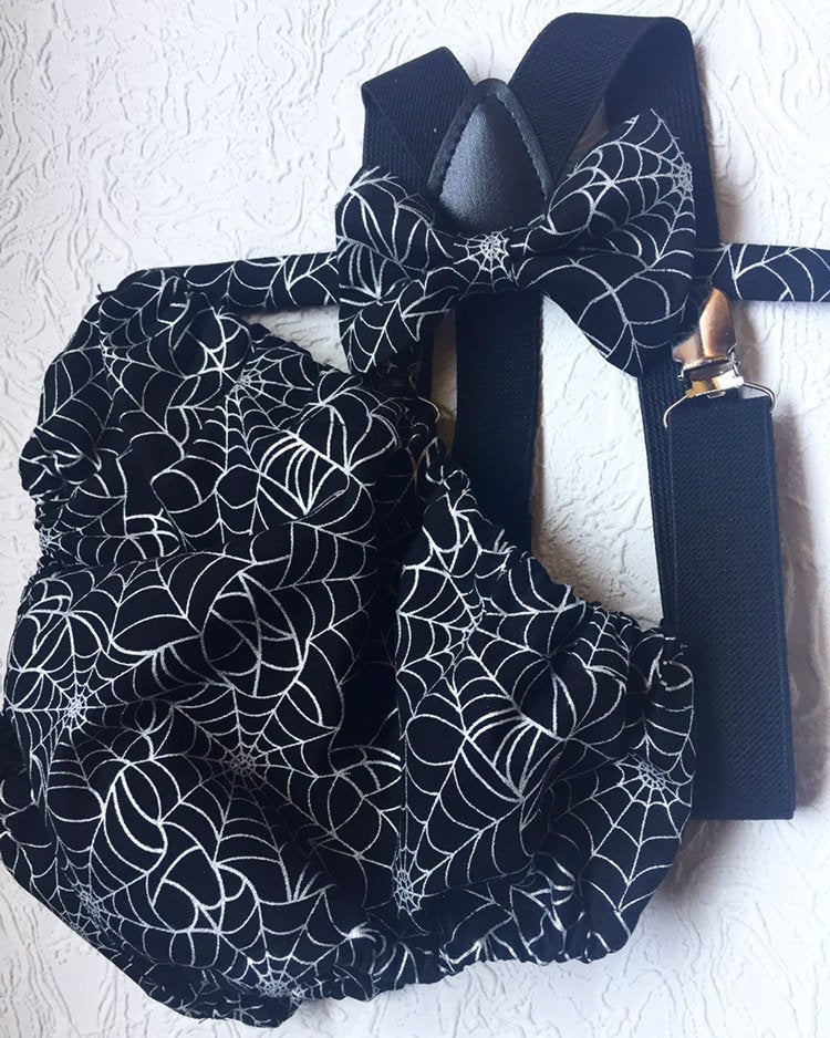 1st Birthday boy cake smash Outfit Bow tie bloomers Suspenders halloween cake smash, boy outfit,bloomers,diaper cover, spiderweb cake smash