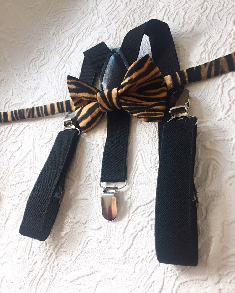 Animal Print bow ties novelty bow ties funny bow ties Tiger print bow tie wild print bow tie school mascot bow ties suspenders set bow tie