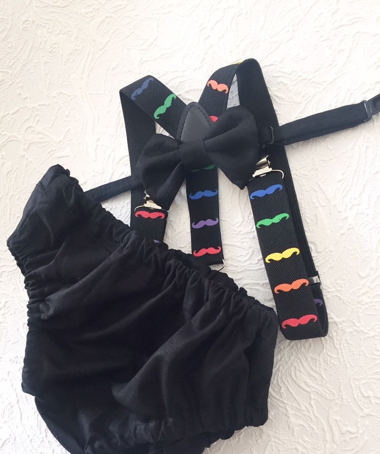 Little man 1st birthday outfit, 1st birthday cake smash outfit, mustache cake smash outfit, mustache suspenders and diaper cover, boy cake