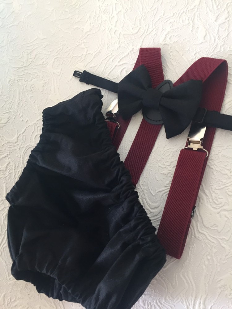 Cake Smash Boy Outfit, Black and blue 1st Birthday Boy, Black Diaper Cover, Bowtie, Suspender, burgundy suspenders, First Birthday Boy, Boys