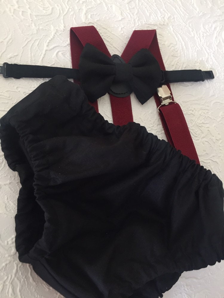 Cake Smash Boy Outfit, Black and blue 1st Birthday Boy, Black Diaper Cover, Bowtie, Suspender, burgundy suspenders, First Birthday Boy, Boys