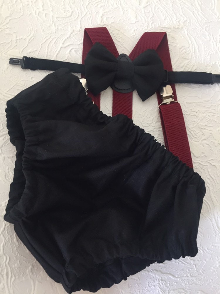 Cake Smash Boy Outfit, Black and blue 1st Birthday Boy, Black Diaper Cover, Bowtie, Suspender, burgundy suspenders, First Birthday Boy, Boys