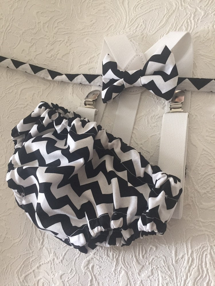 Boy Cake Smash Outfit, Boy Cake Smash, Boy 1st Birthday Set, Cake Smashing Outfit, 1st Birthday, 1st Birthday, Black and White Chevron