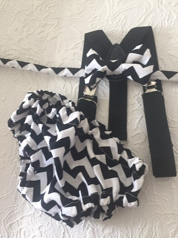Boy Cake Smash Outfit, Boy Cake Smash, Boy 1st Birthday Set, Cake Smashing Outfit, 1st Birthday, 1st Birthday, Black and White Chevron