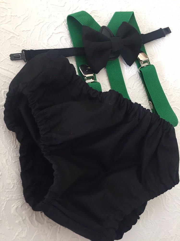 Cake Smash Boy Outfit, Black and green 1st Birthday Boy, Black Diaper Cover, Bowtie, Suspender, green suspenders, First Birthday Boy, Boy