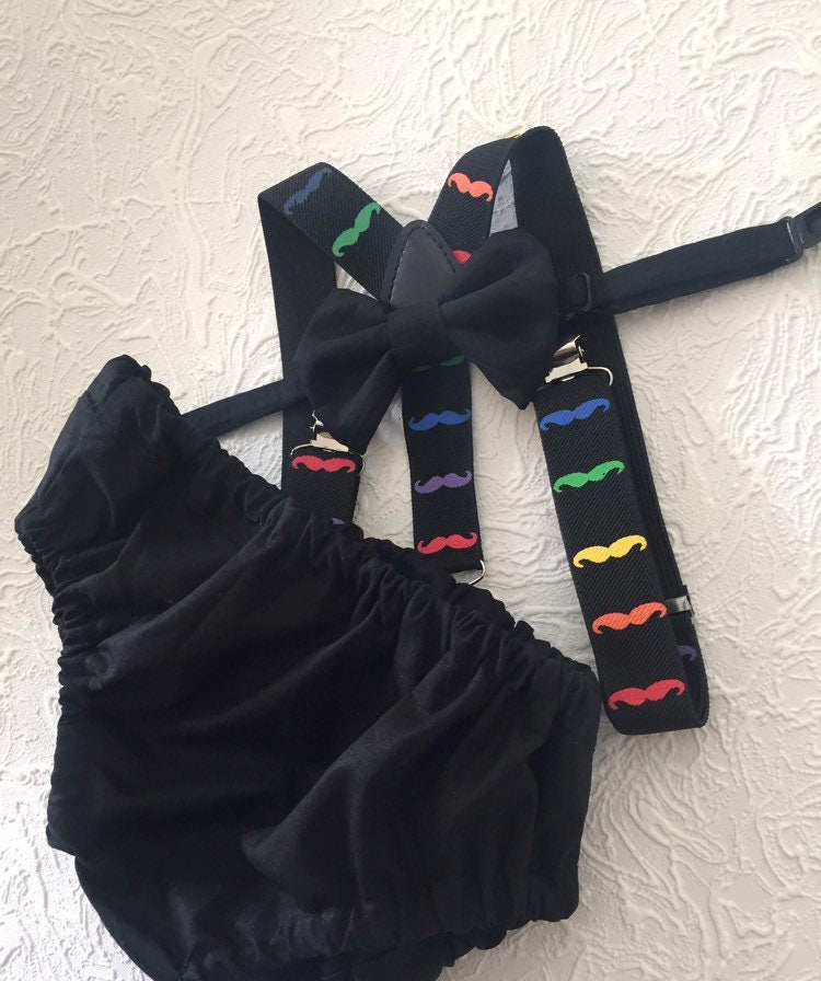 Little man 1st birthday outfit, 1st birthday cake smash outfit, mustache cake smash outfit, mustache suspenders and diaper cover, boy cake