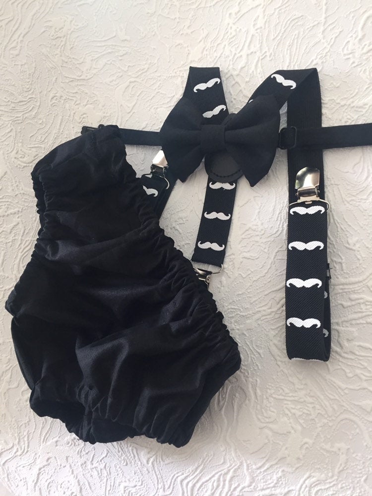 Little man 1st birthday outfit, 1st birthday cake smash outfit, mustache cake smash outfit, mustache suspenders and diaper cover, boy cake