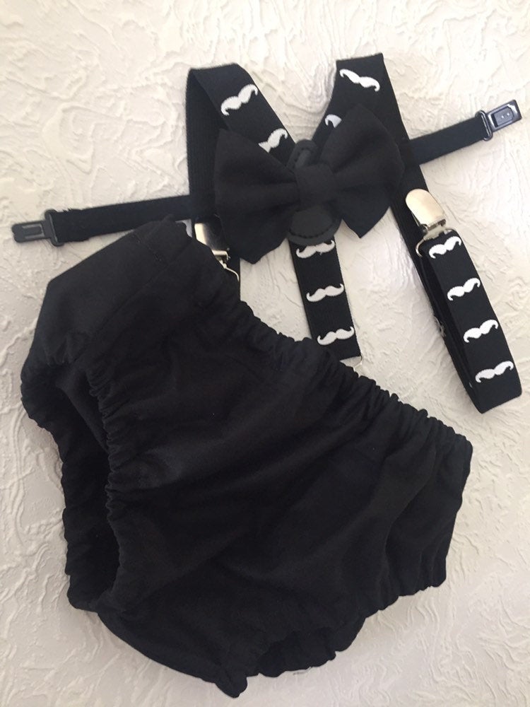 Little man 1st birthday outfit, 1st birthday cake smash outfit, mustache cake smash outfit, mustache suspenders and diaper cover, boy cake