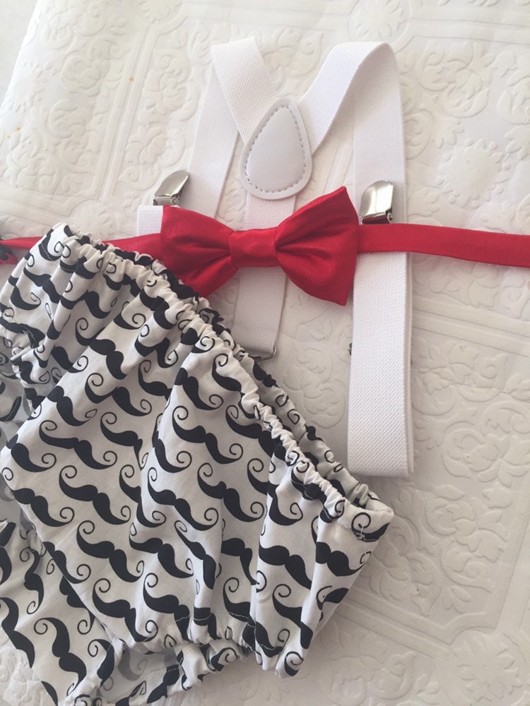 Mr Onederful Cake Smash Boy Outfit, Black Diaper Cover, Bow tie and Suspender, 1st Birthday Boy, Bowtie baby outfit, Mustache Print 3 Piece
