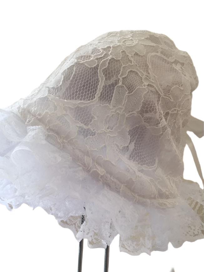 LACE Baptism White baby bonnet