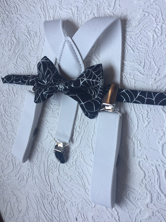 Halloween Bow Tie and white Suspender set -Bow Tie and Suspender Set for Baby,Toddler and Boys, Suspender and bow tie set