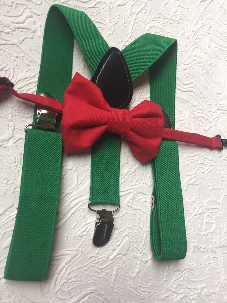 baby boy clothes, red bowtie, green suspenders, boys suspenders, red bow tie, green suspender, suspenders, red bow tie
