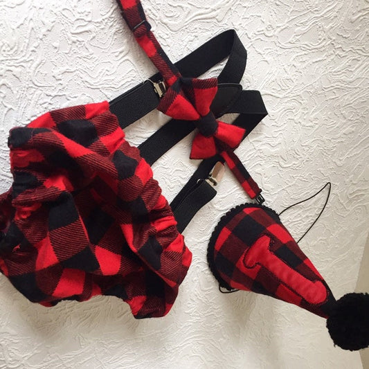 Cake Smash Outfit Boy Girl Buffalo Plaid Set or Buy the Piece Diaper Cover Bow Tie Suspenders Boys First 1st Birthday Lumberjack Photoshoot