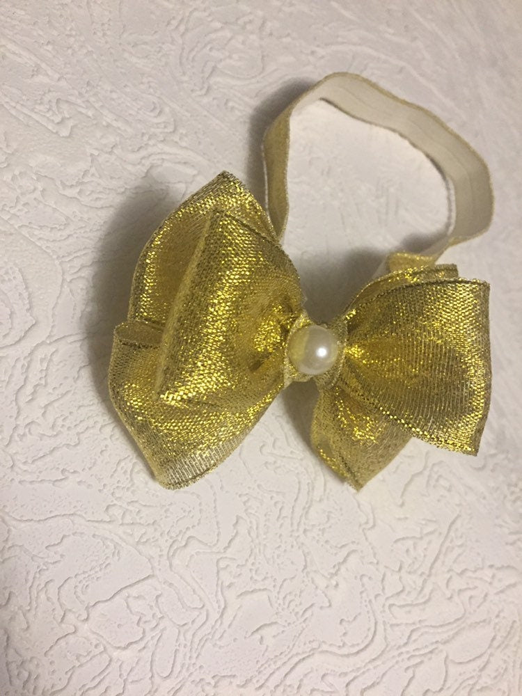 Simple gold baby headband, gold headband, Christmas headband, bow headband, Christmas baby headband, gold sparkle headband, gold bow