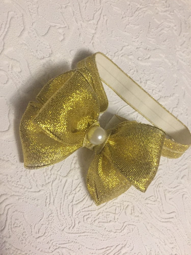 Simple gold baby headband, gold headband, Christmas headband, bow headband, Christmas baby headband, gold sparkle headband, gold bow